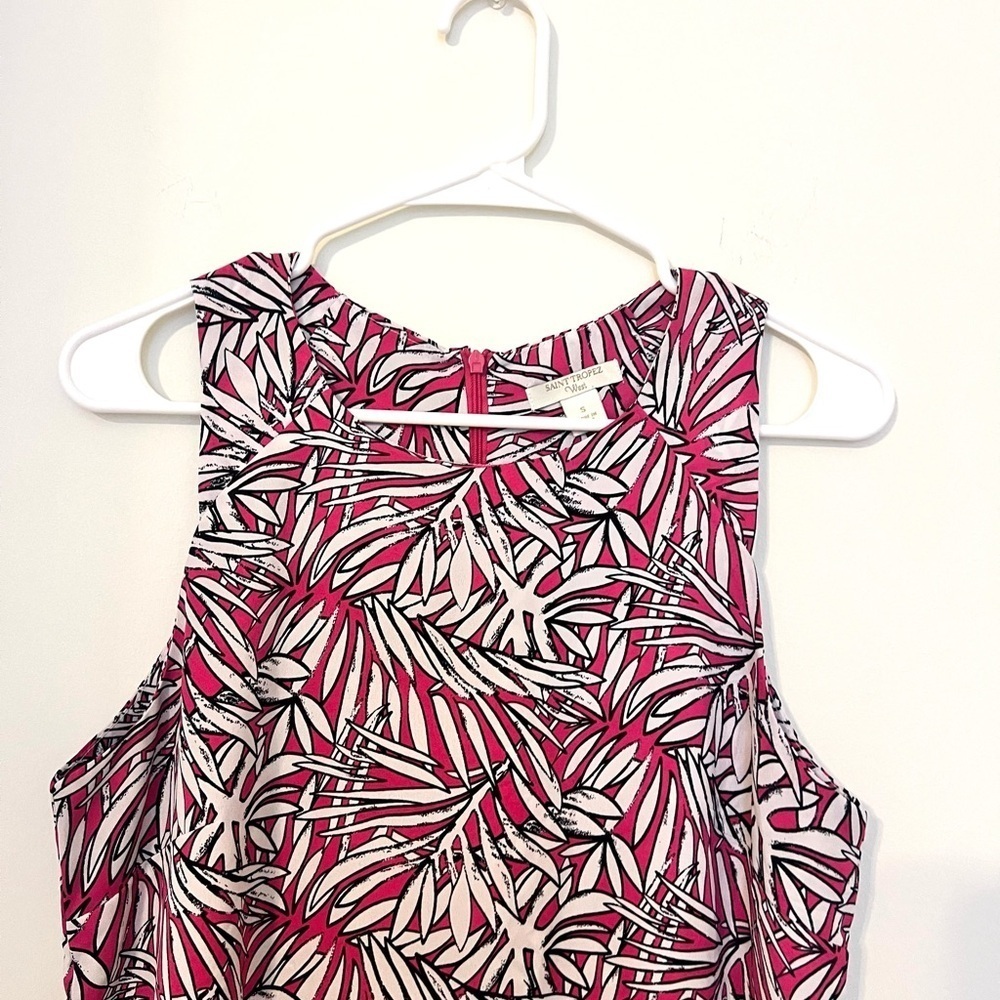 2/$30 Saint Tropez West - Pink White Tropical Sleeveless Blouse Summer Top Small - Picture 3 of 7